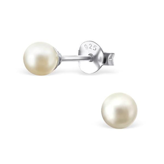 Sterling Silver Glass 4mm Pearl Stud Earrings