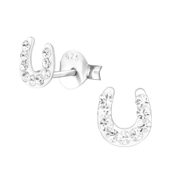 Sterling Silver Crystal Horseshoe Ear Studs