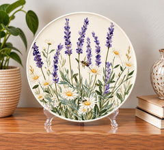 Lavender Daisy Meadow Wall Plate displayed on a wall