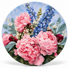 Blush Peony & Blue Delphinium Floral Wall Plate