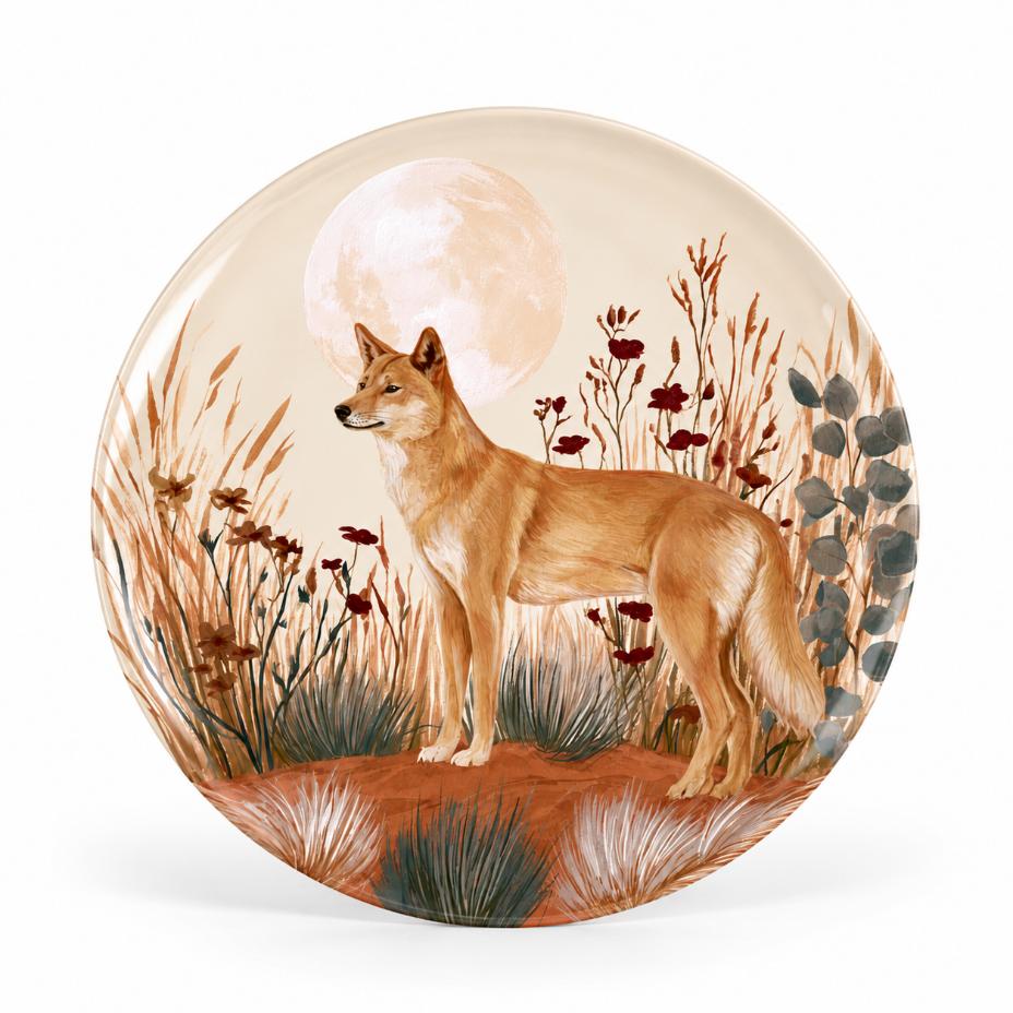Coyote in a Moonlit Wildflower Meadow Wall Plate