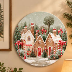 Gingerbread Village Christmas Snow Wall Plate displayed on a wall
