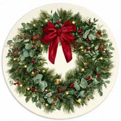 Evergreen Holiday Wreath Red Bow Wall Plate