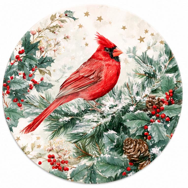 Winter Cardinal Holly & Pine Wall Plate