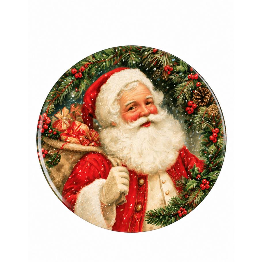 Classic Santa Evergreen Christmas Wall Plate