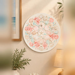 Pastel Seashell & Coral Beach Treasures Wall Plate displayed on a wall
