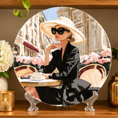 Parisian Café Chic Fashion Wall Plate on a tabletop stand