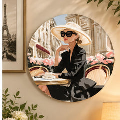 Parisian Café Chic Fashion Wall Plate displayed on a wall