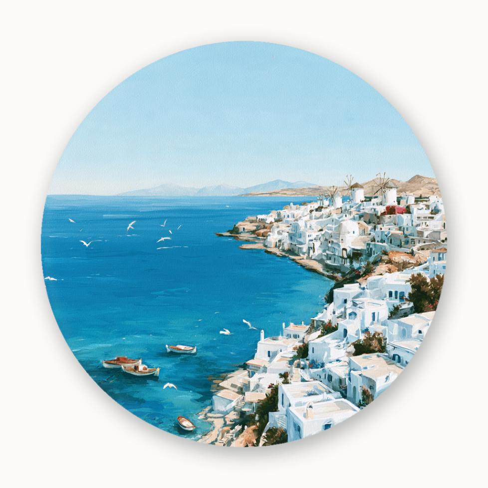 Aegean Blue Santorini Village Wall Plate