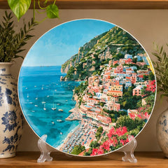 Positano Amalfi Coast Panorama Wall Plate on a tabletop stand
