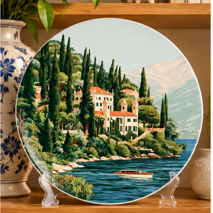 Cypress Grove Lake Como Villa Wall Plate on a tabletop stand