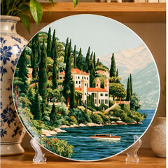 Cypress Grove Lake Como Villa Wall Plate on a tabletop stand
