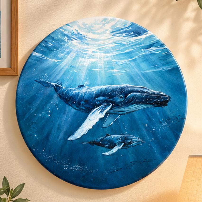 Ocean Giants Humpback Whales Wall Plate displayed on a wall