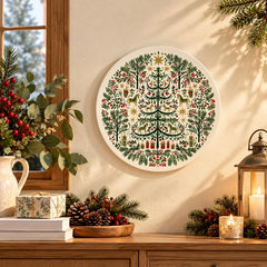 Nordic Christmas Folk Garden Wall Plate displayed on a wall