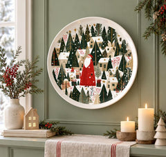Santa's Enchanted Winter Village Wall Plate displayed on a wall