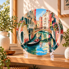 Romantic Venice Gondola Canal Wall Plate on a tabletop stand
