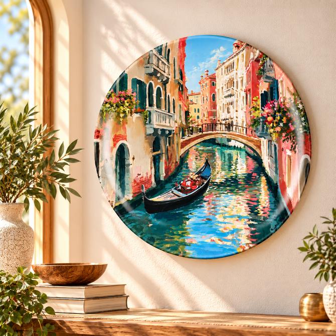 Romantic Venice Gondola Canal Wall Plate displayed on a wall