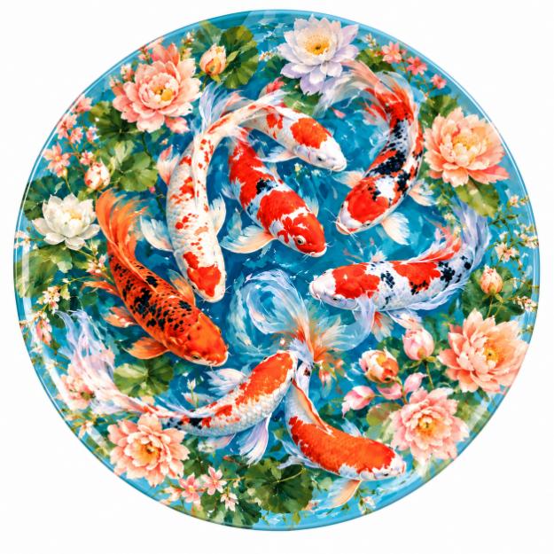 Koi Harmony Lotus Pond Wall Plate