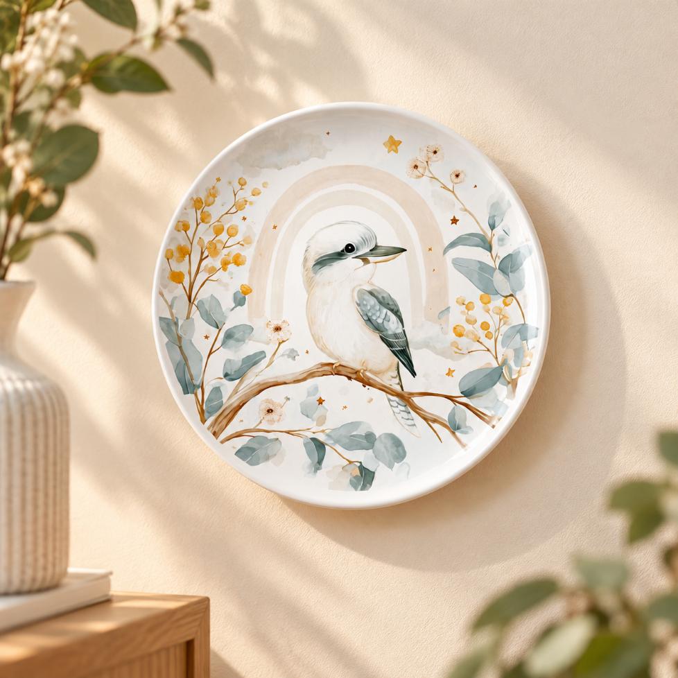 Australian Woodland Friends Wall Plate displayed on a wall