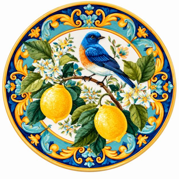 Sicilian Bluebird Lemon Garden Wall Plate
