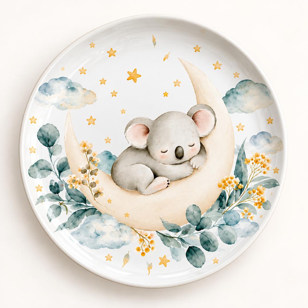 Sleeping Koala on a Crescent Moon Wall Plate