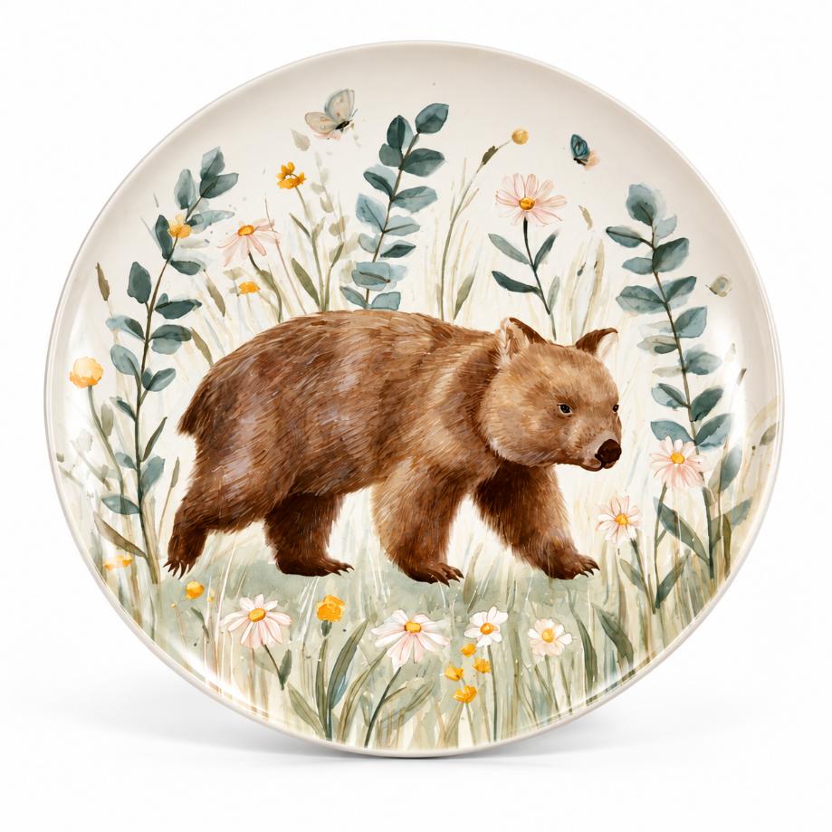 Woodland Wombat Wildflower Nursery Decorative Wall Plate – front view