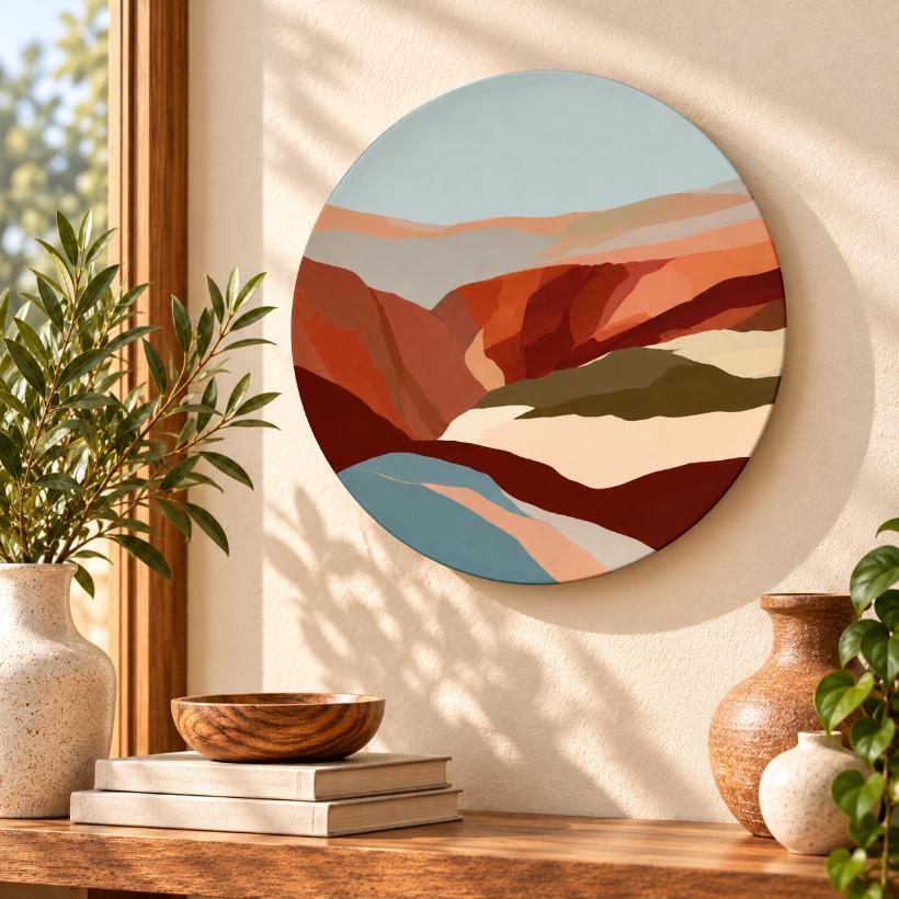 Layered Desert Horizon Decorative Wall Plate displayed on a wall