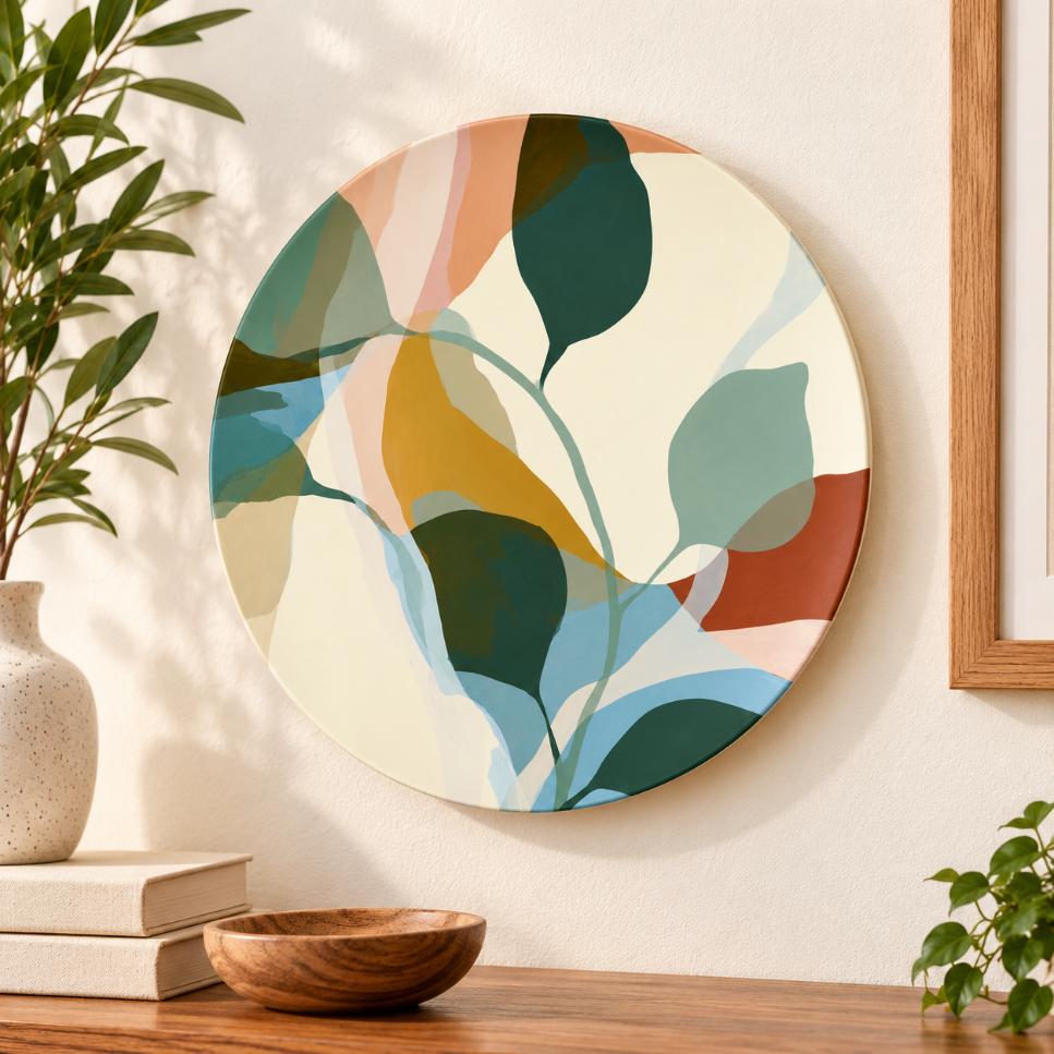 Translucent Botanical Leaves Decorative Wall Plate displayed on a wall