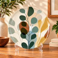 Eucalyptus Leaf Study Decorative Wall Plate on a tabletop stand