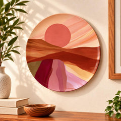 Terracotta Sunset Desert Decorative Wall Plate displayed on a wall