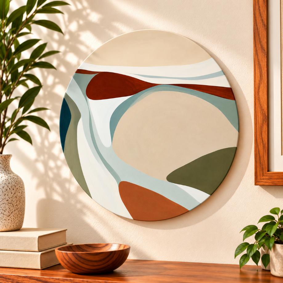 Sculpted Earth Abstract Wall Plate displayed on a wall