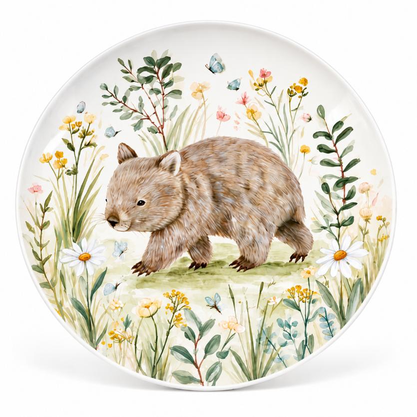Meadow Wombat Wildflower Nursery Wall Plate – front view