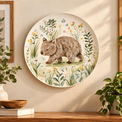 Meadow Wombat Wildflower Nursery Wall Plate displayed on a wall