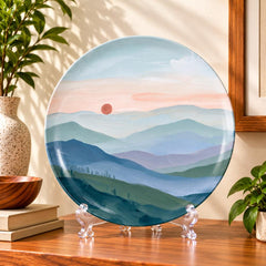 Soft Horizon Landscape Wall Plate on a tabletop stand