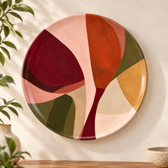 Terracotta Rose Abstract Wall Plate displayed on a wall