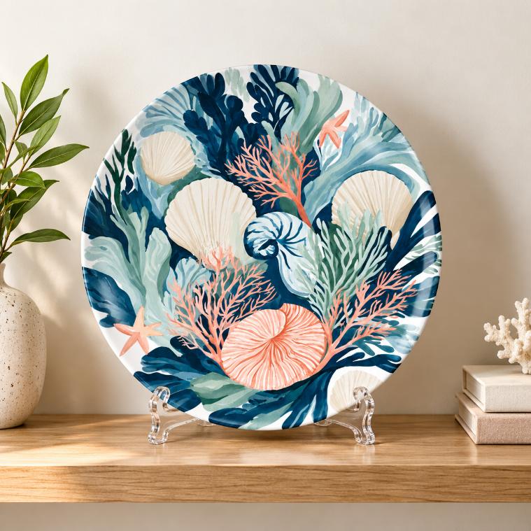 Deep Tide Abstract Wall Plate on a tabletop stand