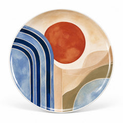 Terracotta Sun Modern Abstract Landscape Wall Plate – front view
