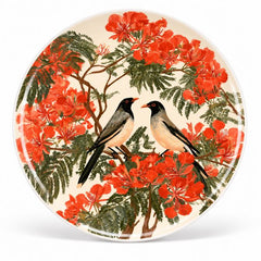 Crimson Blossom Birds Decorative Wall Plate