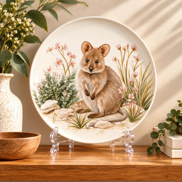 Whimsical Nursery Animal Wall Plate on a tabletop stand