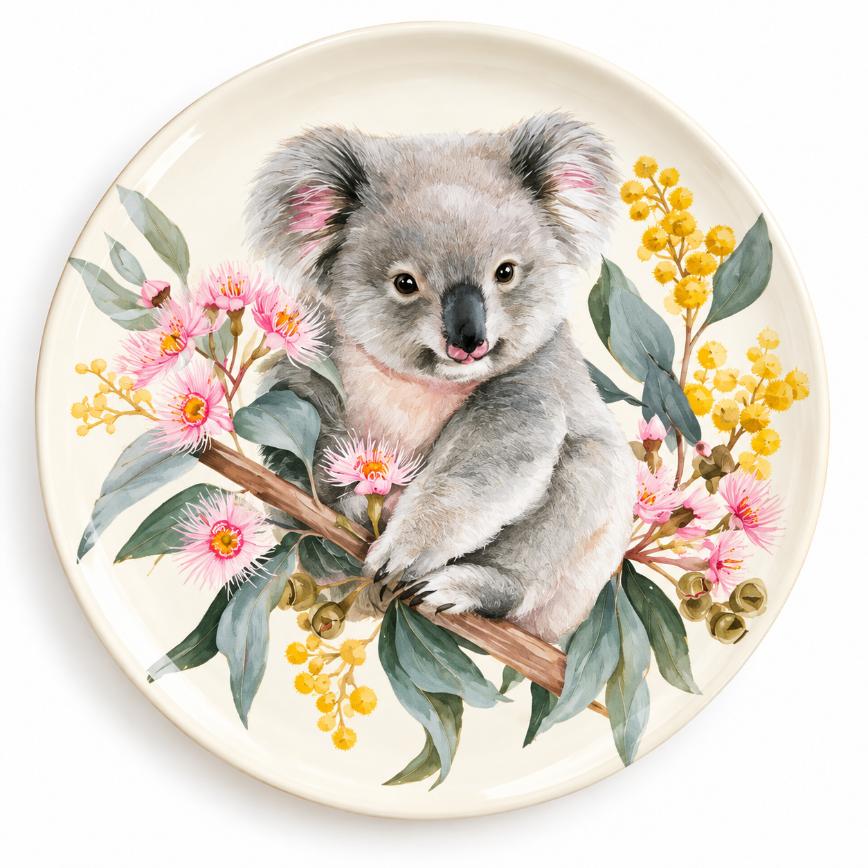 Curious Koala on Eucalyptus Blossoms Wall Plate