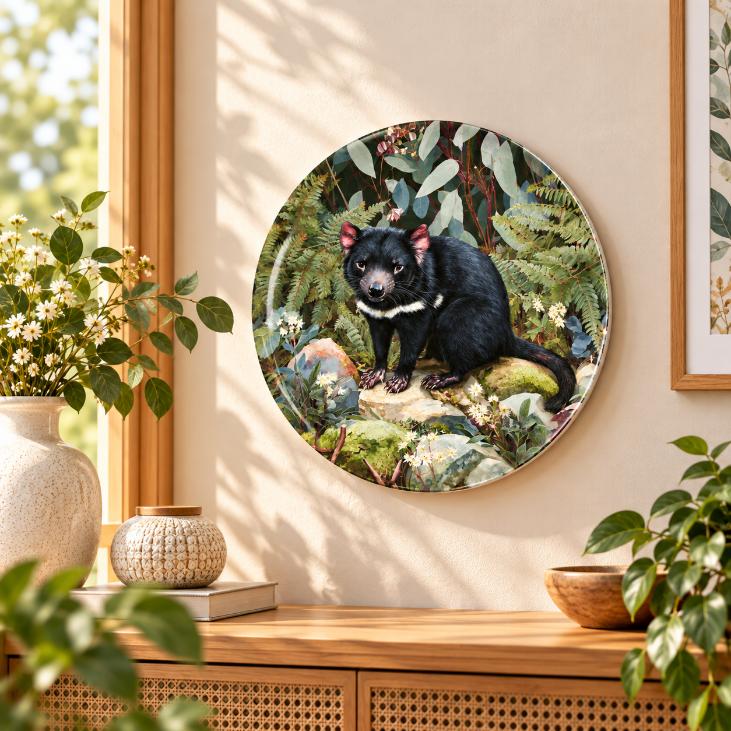 Tasmanian Devil Forest Wall Plate displayed on a wall