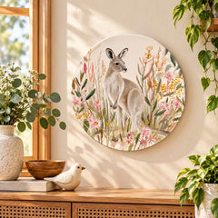 Kangaroo in Wildflowers Australian Wildlife Wall Plate displayed on a wall