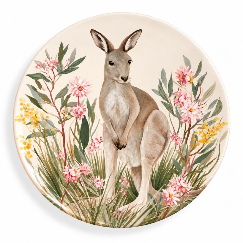 Kangaroo Among Wildflowers Australian Wildlife Wall Plate