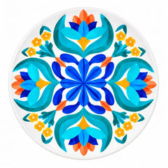 Turquoise Blue Folk Floral Wall Plate