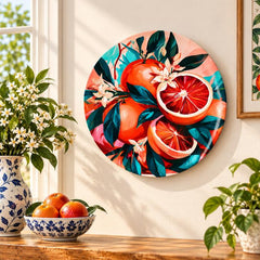 Ruby Grapefruit Citrus Garden Wall Plate displayed on a wall