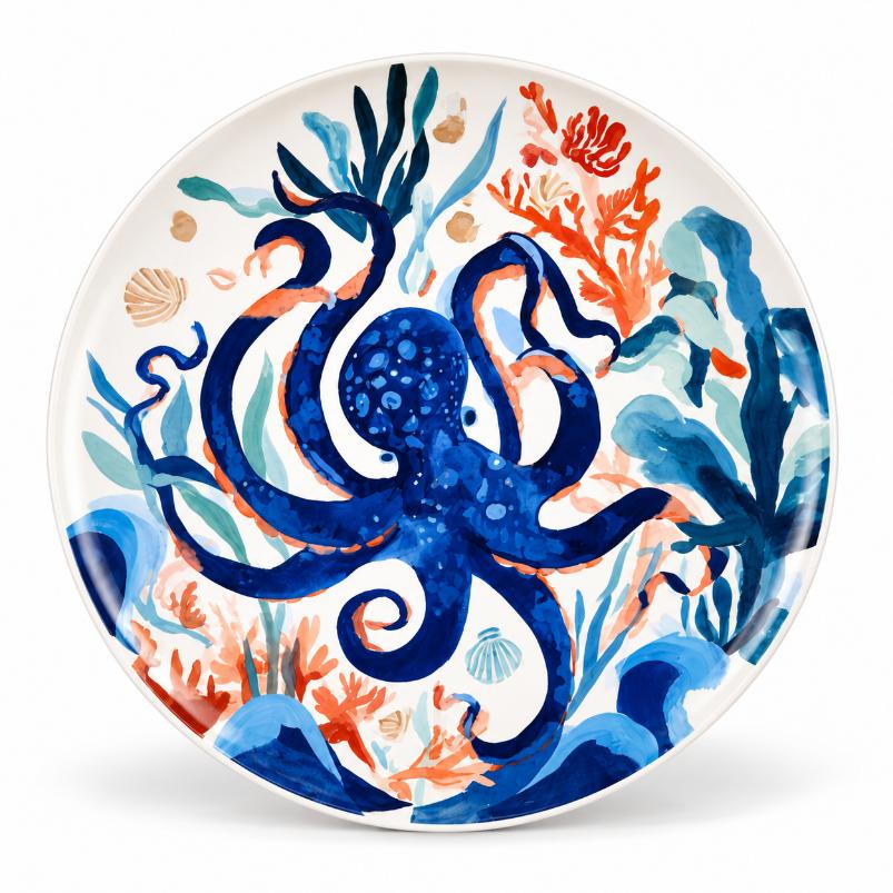 Blue Octopus Reef Decorative Wall Plate