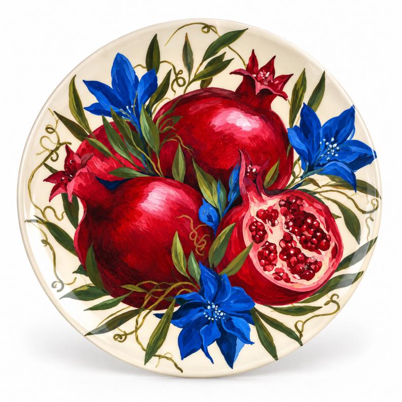 Ruby Pomegranate Blue Blossom Wall Plate