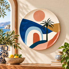 Minimalist Coastal Palm Sunset Wall Plate displayed on a wall