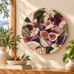 Fig & Pomegranate Harvest Wall Plate displayed on a wall