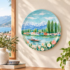 Kashmir Alpine Lake & Floral Escape Wall Plate displayed on a wall